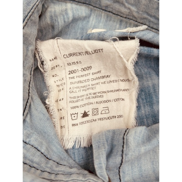 Current/Elliott The Perfect Shirt Sunfaded Chambray Button Down Shrunken Fit - Picture 7 of 9